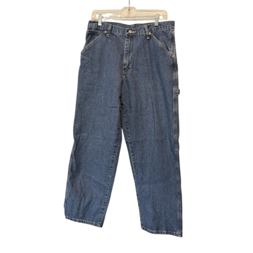 Wrangler Mens 32x30 Carpenter Jeans Relaxed Fit Blue Denim Workwear 94LSWDV